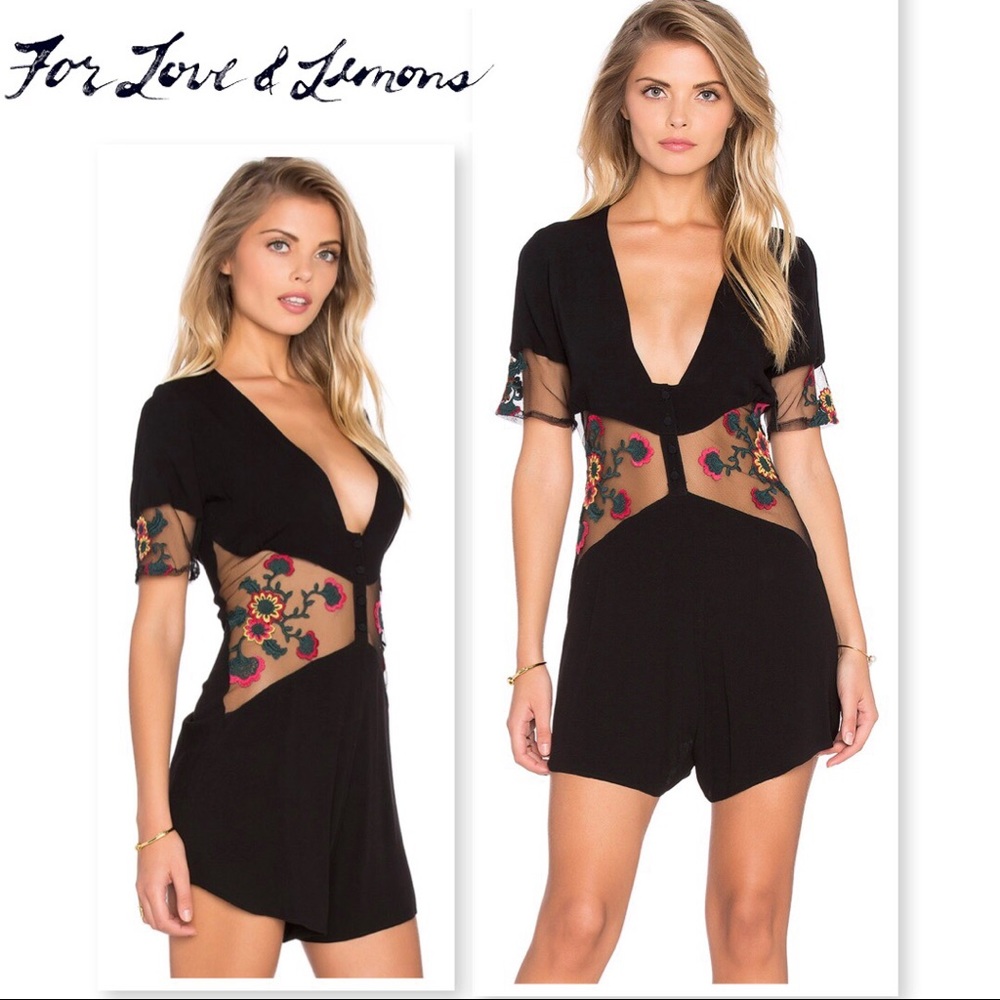 RARE For Love & Lemons Eleanora Romper Black